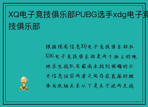 XQ电子竞技俱乐部PUBG选手xdg电子竞技俱乐部